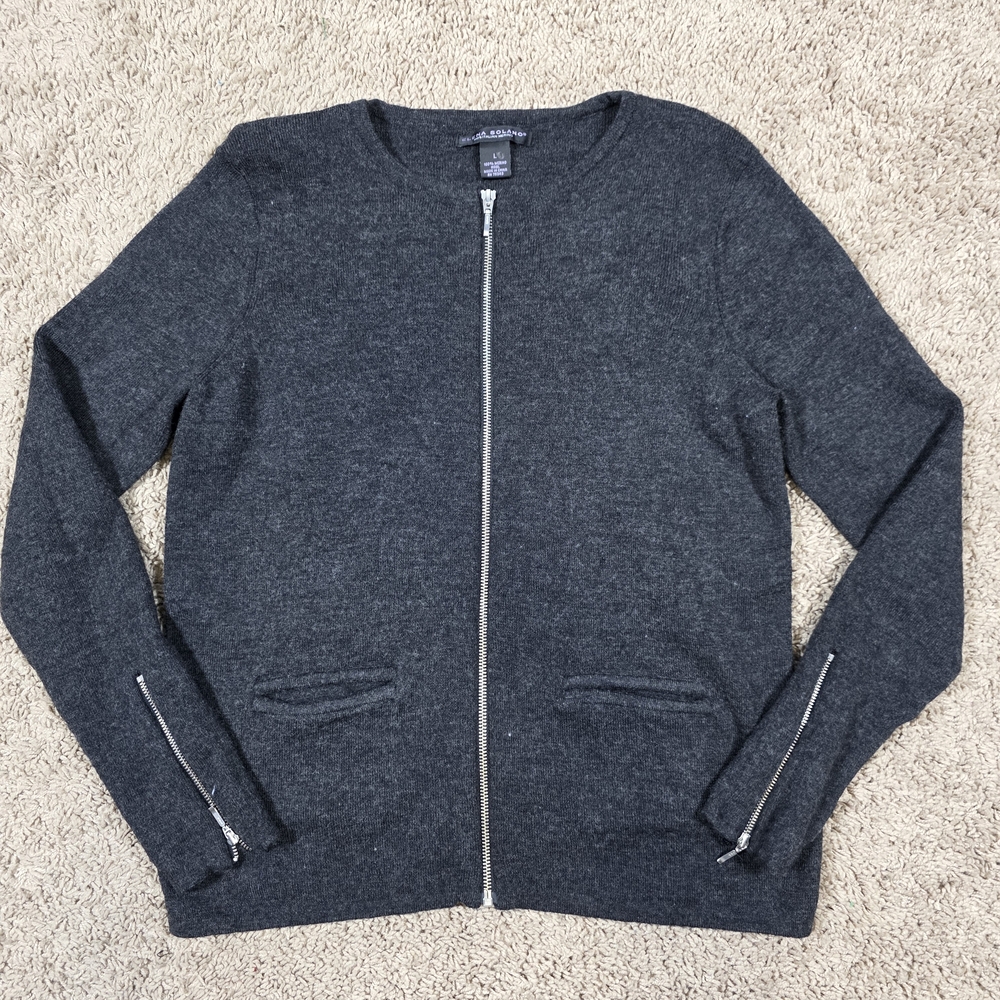 Elena Solano 100% Italian Wool Grey Zipper Cardigan
